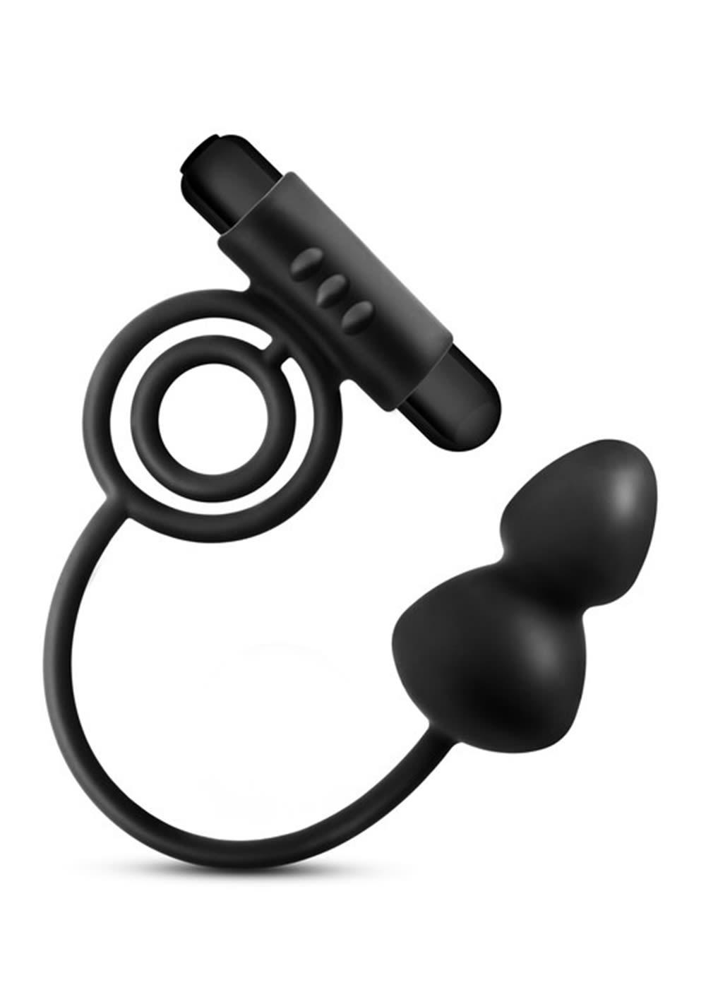 Anal Adventures Platinum – Silicone Anal Plug With Vibrating C-Ring | Butt Plugs Anal Toys Black