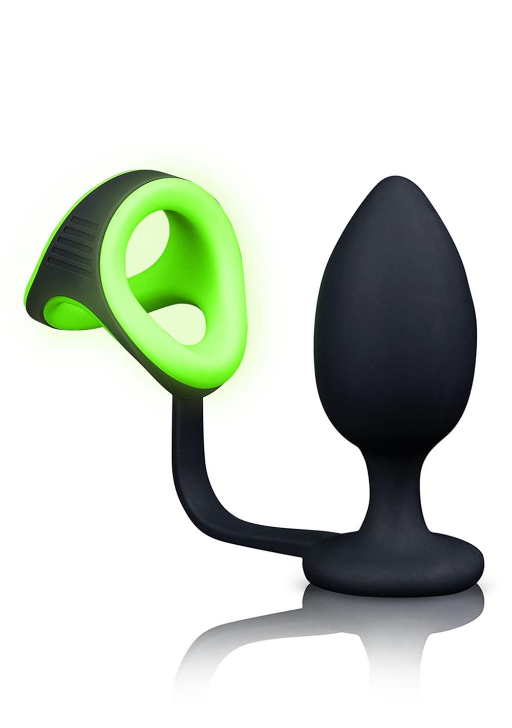 Ouch! Glow In The Dark Butt Plug With Cock Ring And Ball Strap | Butt Plugs Anal Toys Black